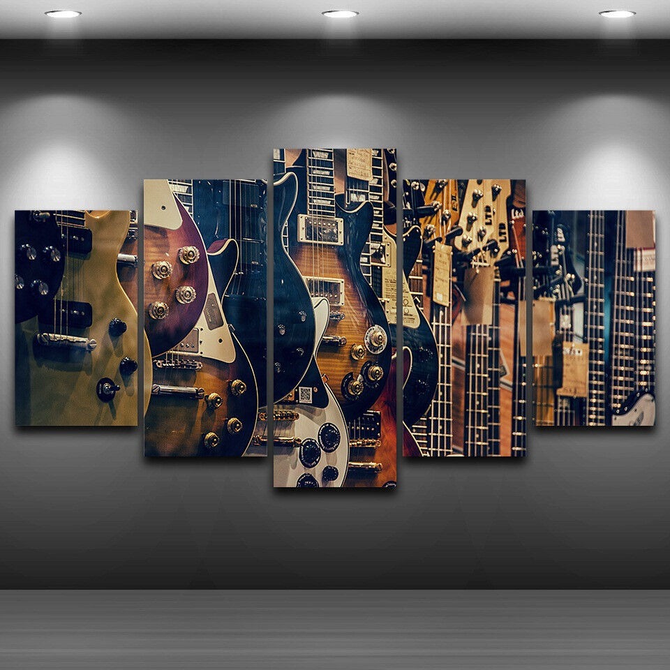 Musical Instrument Of Africa - Tanpa Bingkai Kanvas 5 Buah Gitar